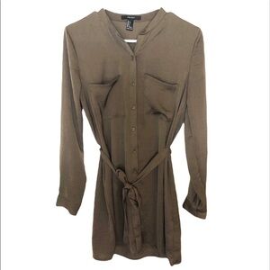 2/$15 Forever 21 - Olive Green Tie Waist Button Front Shirt Dress Size Small